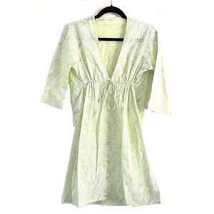 Tropical Swim Cover Up S/M Leaf Print Light Green Sheer Vacation Blogger Trip